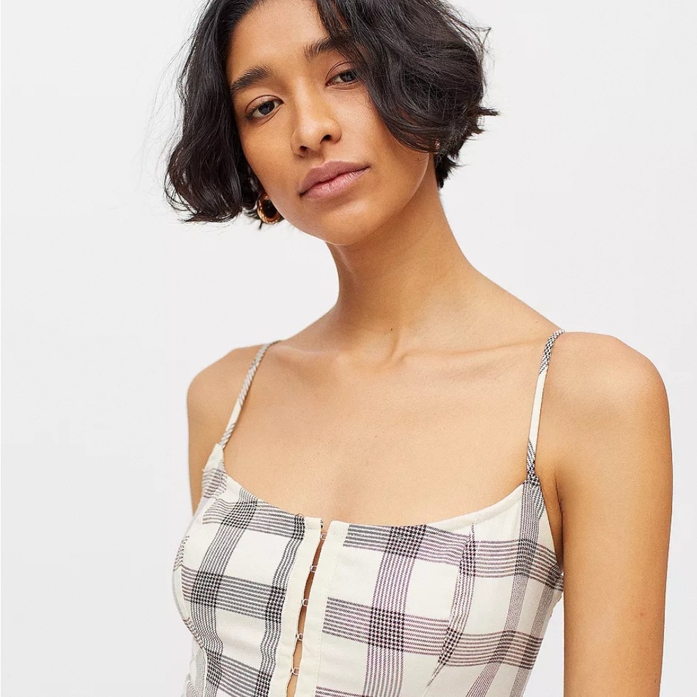Urban Outfitters Cream and Brown Plaid Spaghetti Strap Mini Dress - Picture 3 of 11